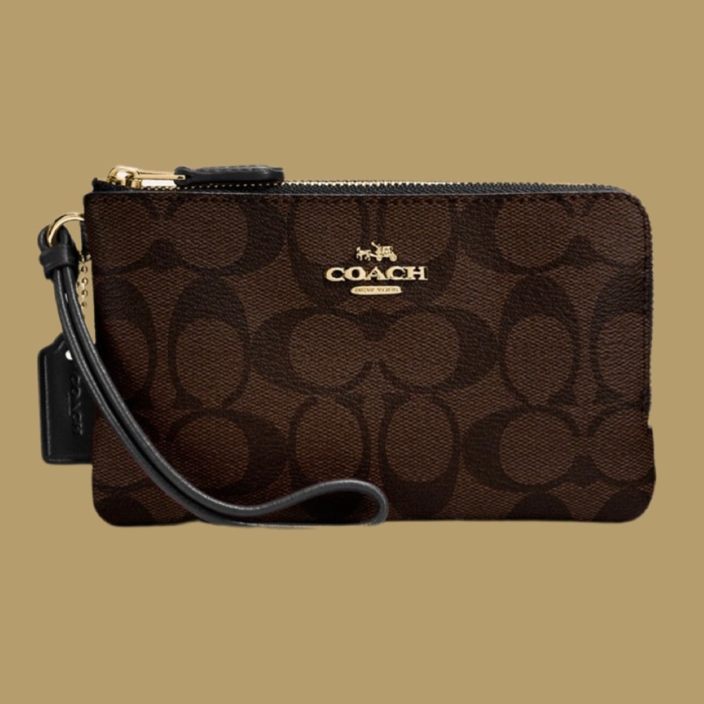 COACH Double Corner Zip Wristlet In Signature Canvas